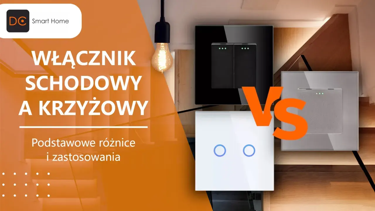 Porównanie łącznika schodowego i krzyżowego. Nowoczesne włączniki światła w eleganckim wnętrzu.