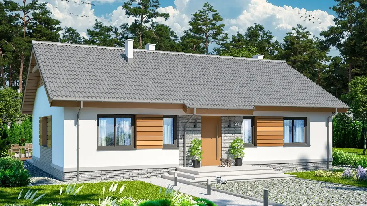 Nowoczesne domy do 100m2 z drewnianymi elementami, otoczone zielenią. Idealne dla rodziny.