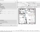 Program do projektowania domu Archicad, z widokiem planu mieszkania i panelami ustawień tekstu i symboli.