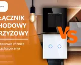 Porównanie łącznika schodowego i krzyżowego. Nowoczesne włączniki światła w eleganckim wnętrzu.