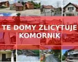 Kolaż zdjęć domów, z napisem "TE DOMY ZLICYTOWUJE KOMORNIK". Okazja dla kupujących!