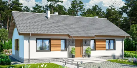 Nowoczesne domy do 100m2 z drewnianymi elementami, otoczone zielenią. Idealne dla rodziny.
