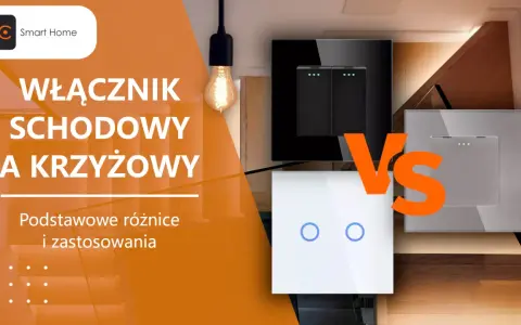 Porównanie łącznika schodowego i krzyżowego. Nowoczesne włączniki światła w eleganckim wnętrzu.