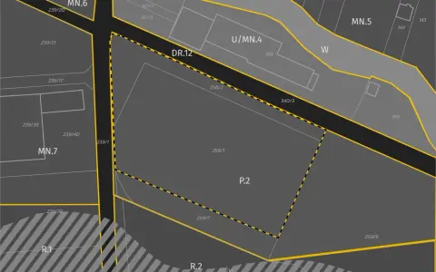 Fragment mapy z oznaczeniami działek i ulic. Dowiedz się, jak sprawdzić plan zagospodarowania przestrzennego działki, analizując takie dokumenty.