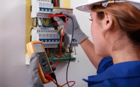 Elektryk sprawdza instalację multimetrem. Dowiedz się, ile kosztują pomiary elektryczne.