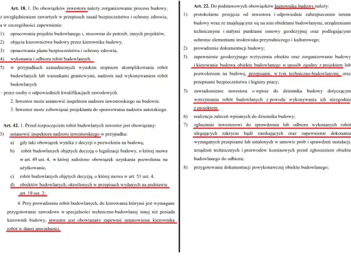 Przykładowe wpisy do dziennika budowy: obowiązki inwestora i kierownika budowy, nadzór, odbiór robót.