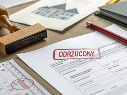 Stempel z napisem "ODRZUCONY" na dokumentach. Gdy zgłosić samowolę budowlaną, warto wiedzieć, jakie dokumenty mogą zostać odrzucone.