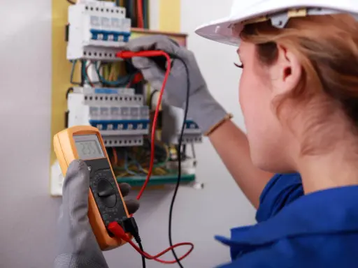 Elektryk sprawdza instalację multimetrem. Dowiedz się, ile kosztują pomiary elektryczne.