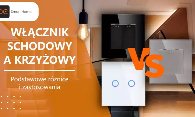 Porównanie łącznika schodowego i krzyżowego. Nowoczesne włączniki światła w eleganckim wnętrzu.