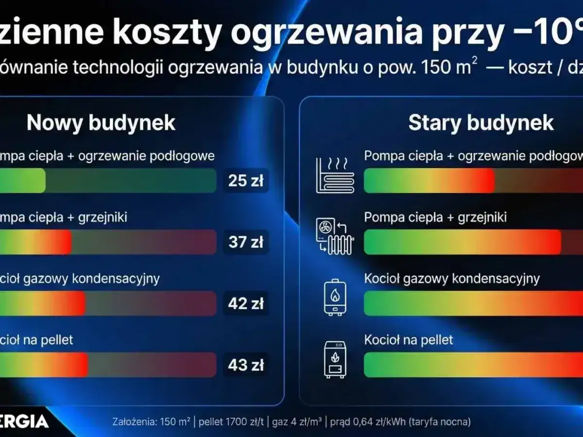 Porównanie kosztów ogrzewania domu 150 m² zimą. Sprawdź, jakie ogrzewanie do domu będzie najtańsze: pompa ciepła czy kocioł gazowy.