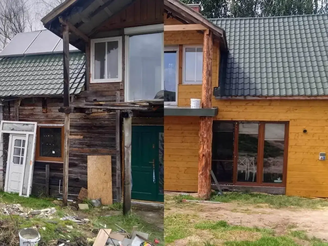 Przed i po remoncie: zniszczone elewacje starych dom&oacute;w galeria zyskały nowe, drewniane oblicze.